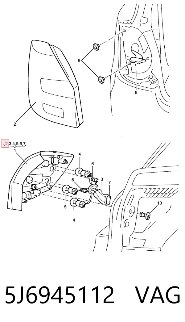 Lampa zespolona tylna prawa 5J6945112 VAG