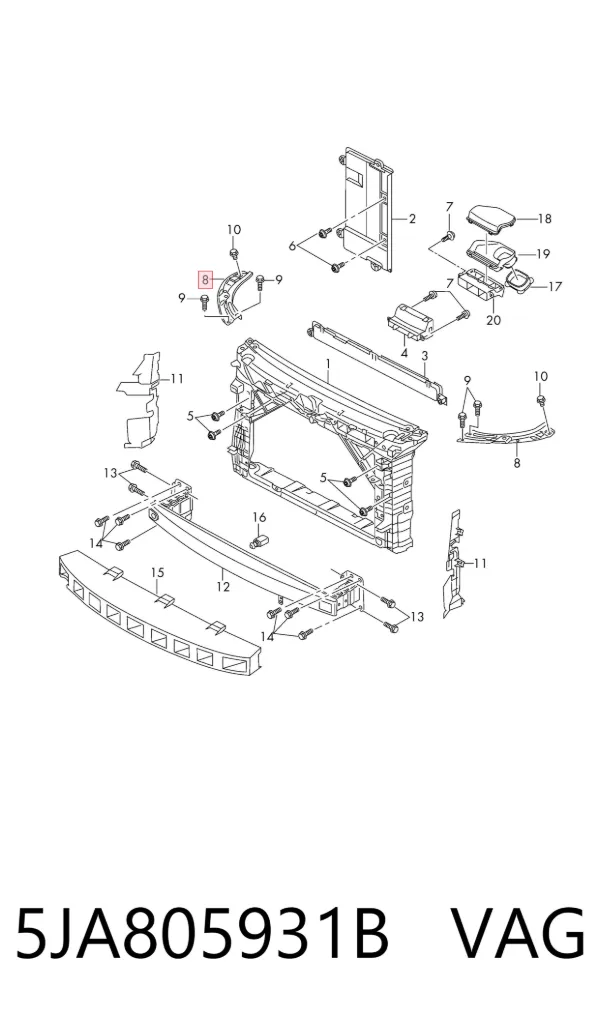 Wsponik (adapter) mocowania reflektora przedniego lewego 5JA805931B VAG