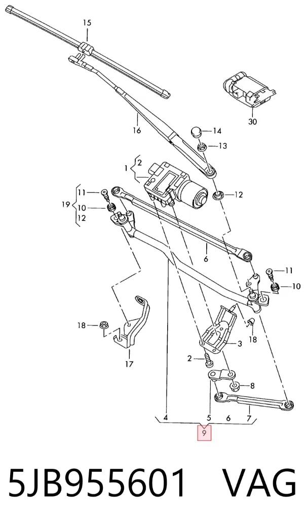 Mechanizm wycieraczek 5JB955601 VAG