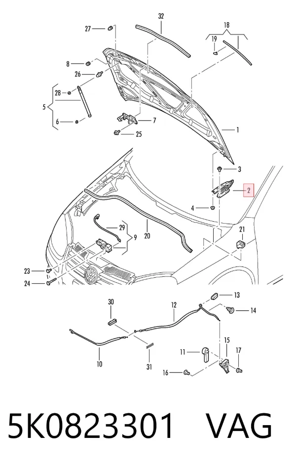 Zawias maski lewy 5K0823301 VAG