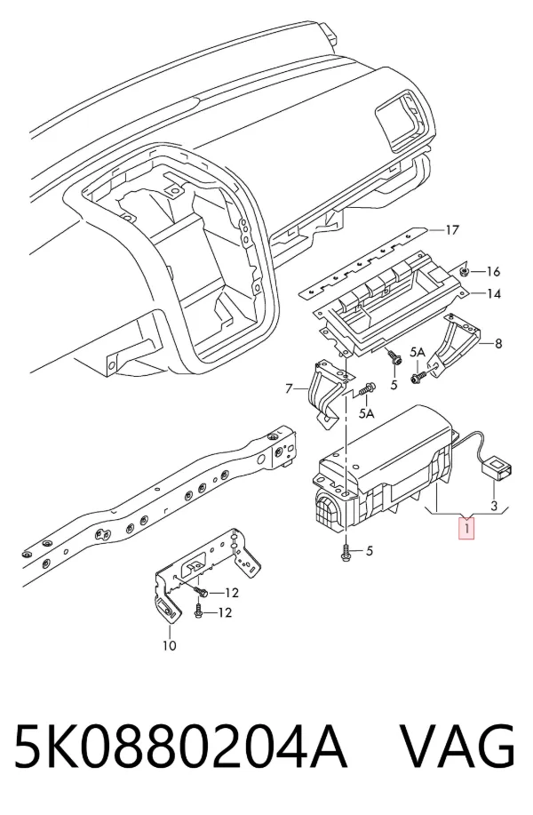 Poduszka powietrzna (Airbag) pasażera 5K0880204A VAG