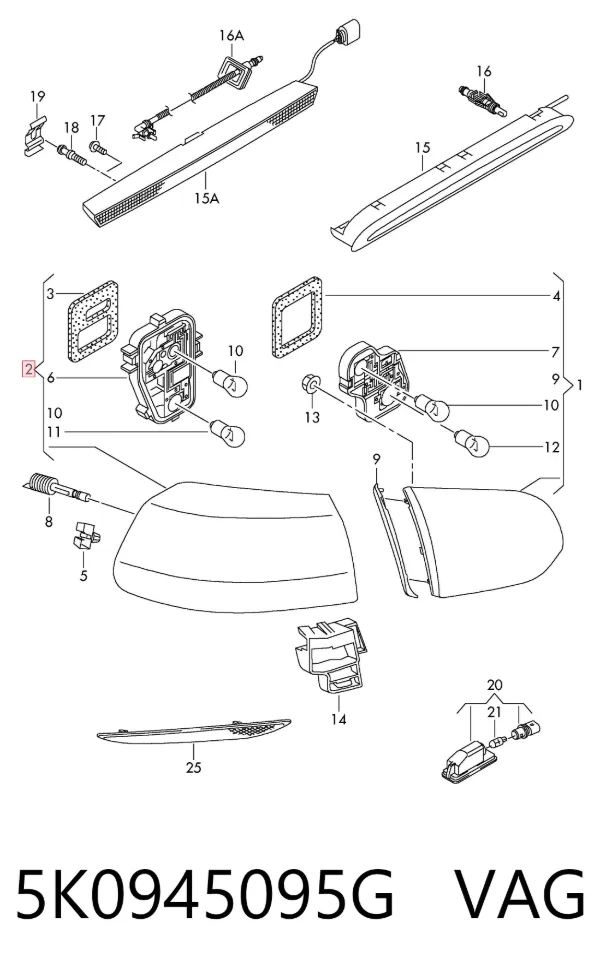 Lampa zespolona tylna lewa 5K0945095G VAG