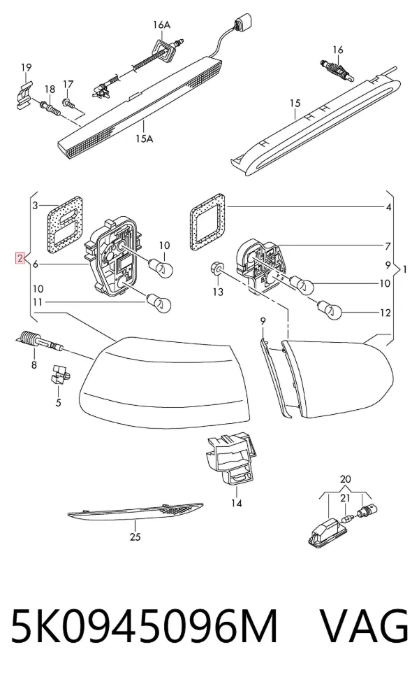 Lampa zespolona tylna prawa zewnętrzna 5K0945096M VAG
