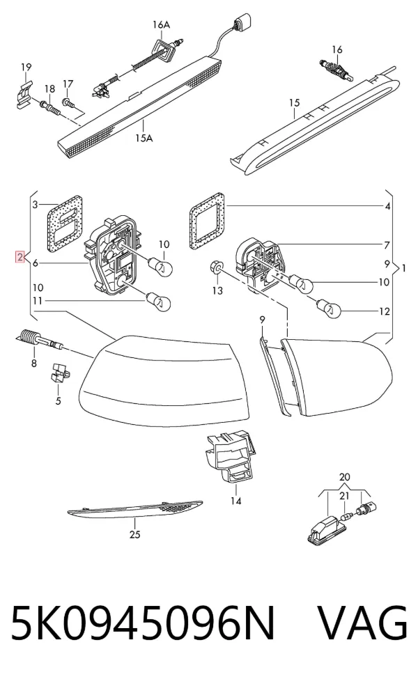 Lampa zespolona tylna prawa zewnętrzna 5K0945096N VAG