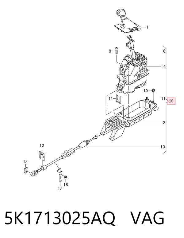 Mechanizm zmiany biegów (cięgno) 5K1713025AQ VAG