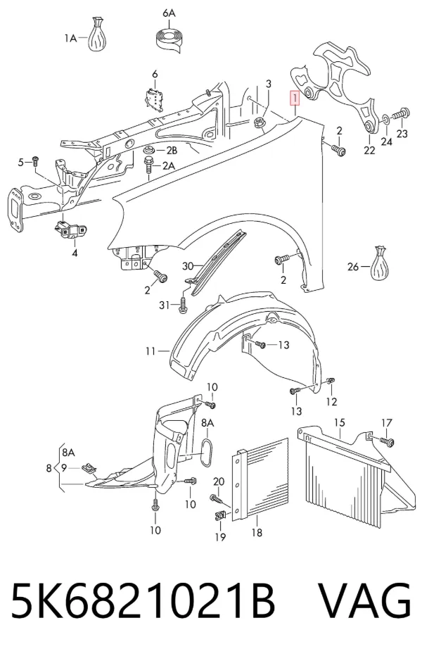 Błotnik przedni lewy 5K6821021B VAG