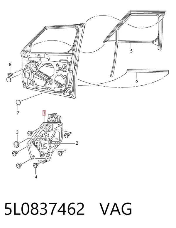 Mechanizm podnoszenia szyby drzwi przednich prawych Skoda Yeti 5L