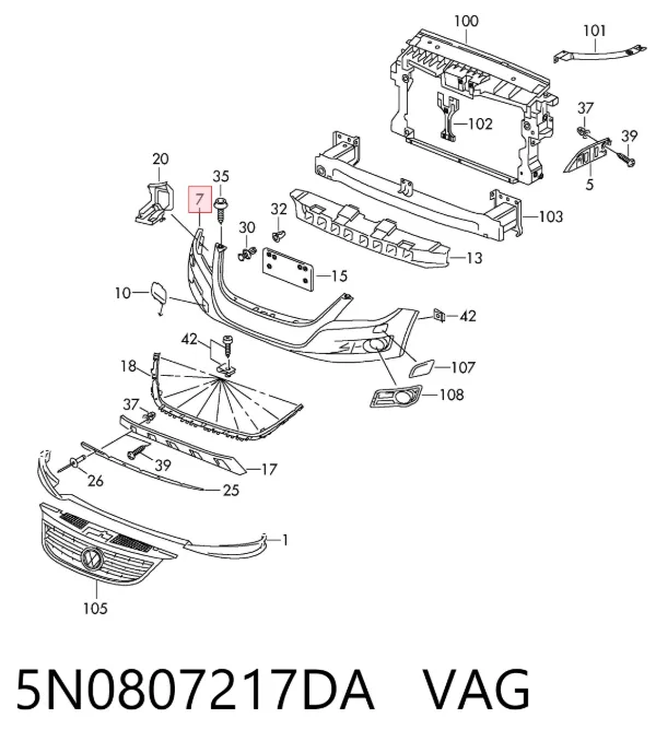 Zderzak przedni 5N0807217DA VAG