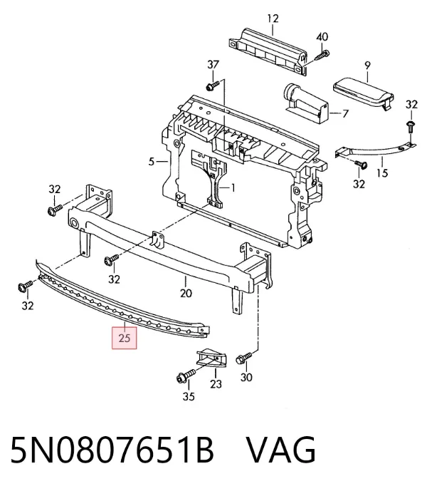Wzmocnienie zderzaka przedniego 5N0807651B VAG
