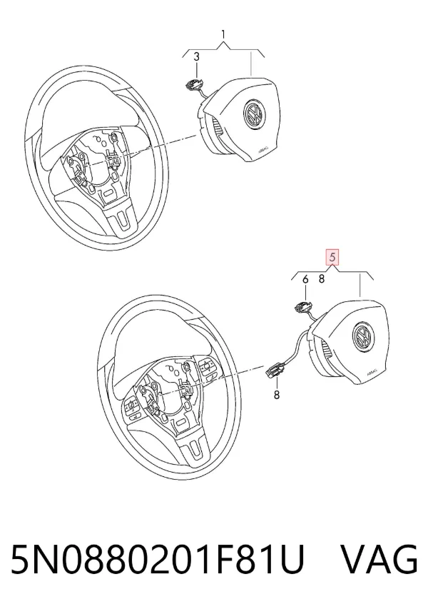 Poduszka powietrzna (Airbag) kierowcy 5N0880201F81U VAG