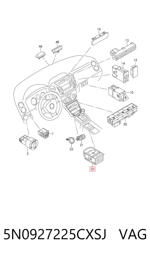 Przycisk elektromechanicznego hamulca postojowego (ręcznego) 5N0927225CXSJ VAG