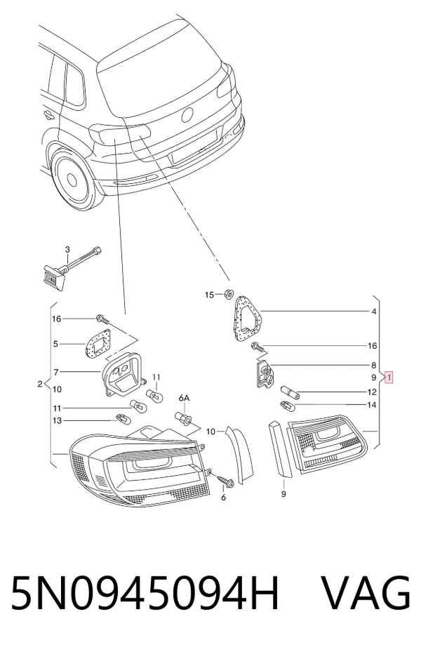 Lampa zespolona tylna prawa wewnętrzna 5N0945094H VAG