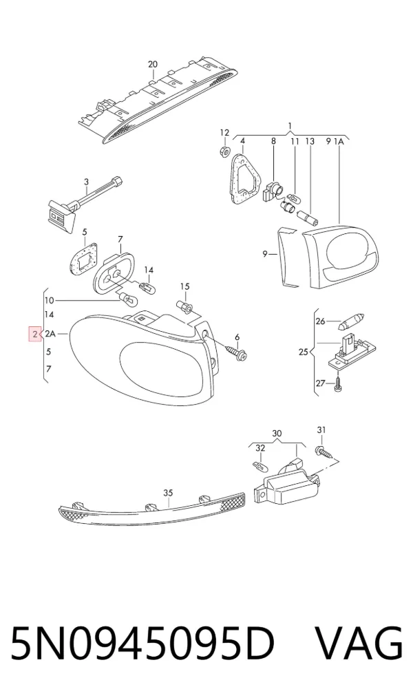 Lampa zespolona tylna lewa zewnętrzna 5N0945095D VAG