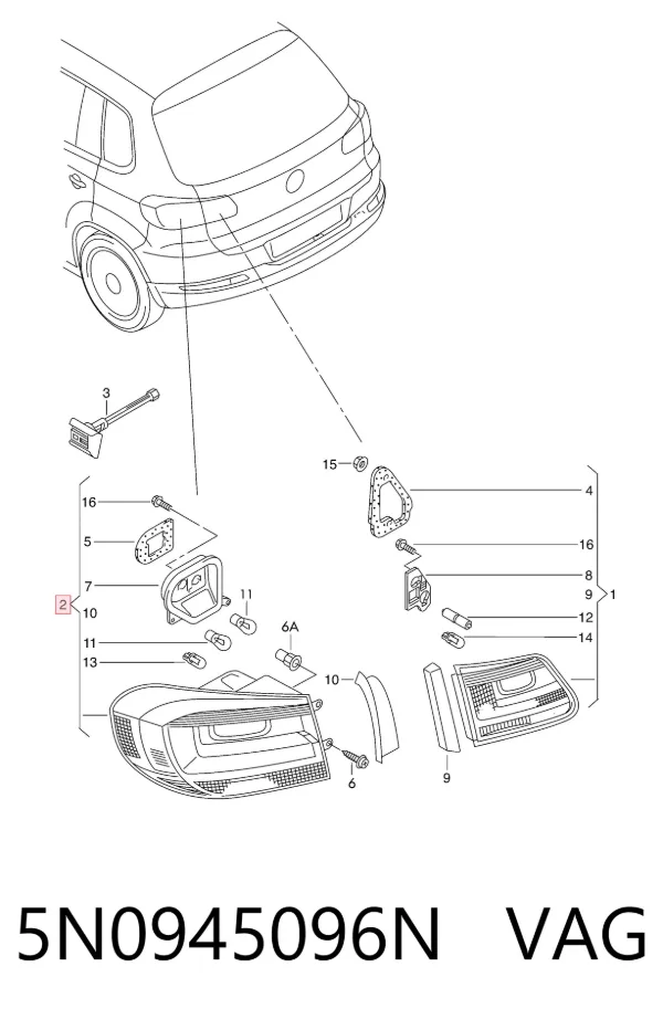 Lampa zespolona tylna prawa zewnętrzna 5N0945096N VAG
