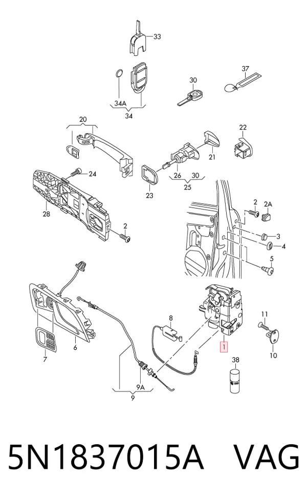 Zamek drzwi przednich lewych 5N1837015A VAG