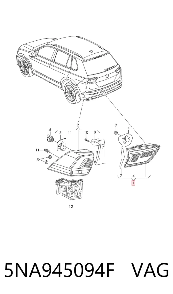 Lampa zespolona tylna prawa wewnętrzna 5NA945094F VAG