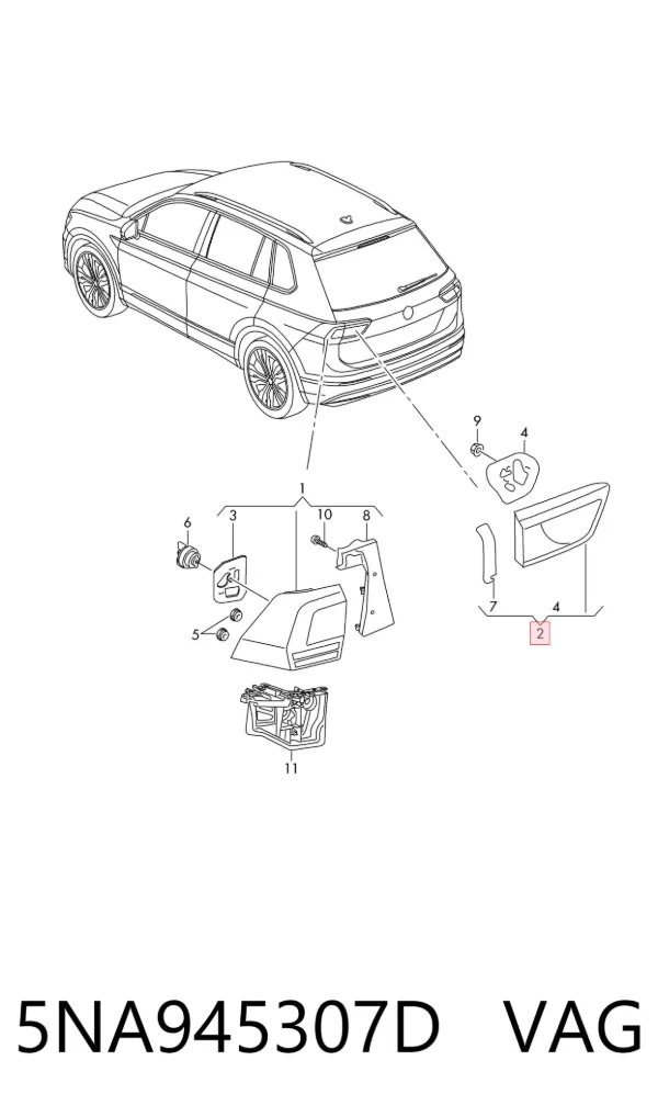 Lampa zespolona tylna lewa wewnętrzna 5NA945307D VAG