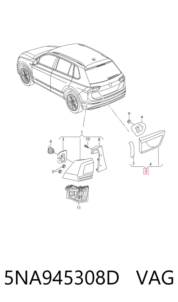 Lampa zespolona tylna prawa wewnętrzna 5NA945308D VAG