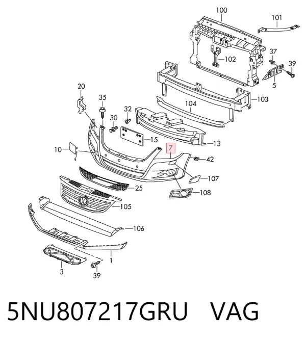 Zderzak przedni 5NU807217GRU VAG