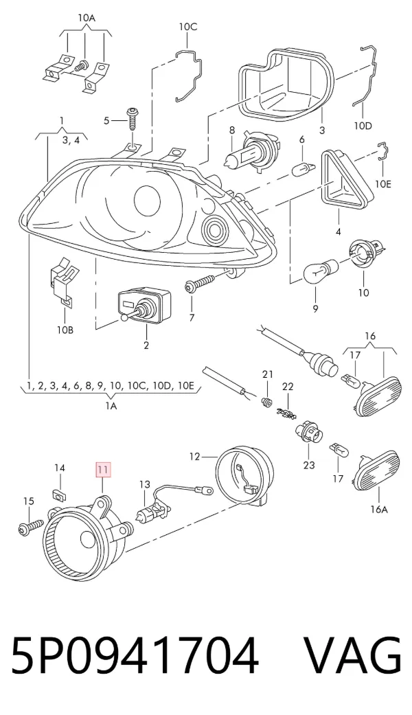Lampa przeciwmgielna prawa 5P0941704 VAG