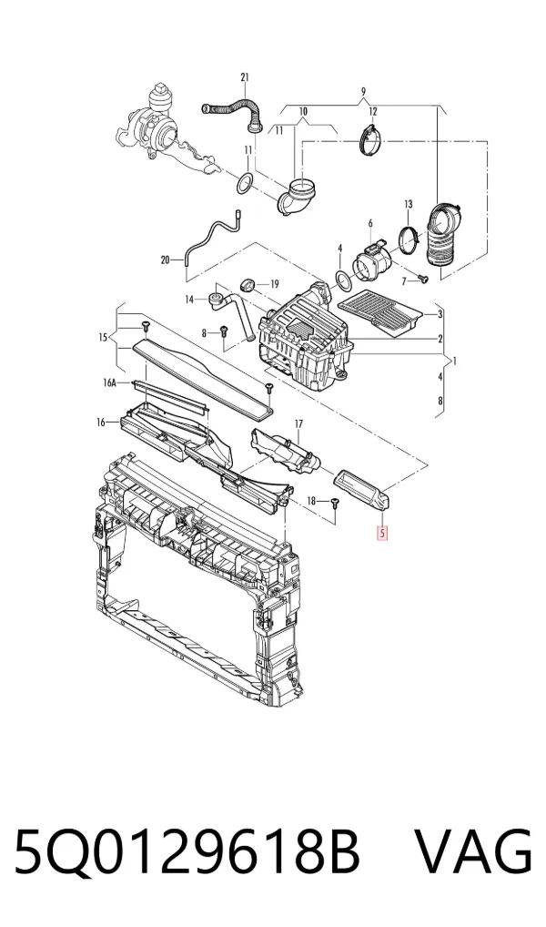 Króciec powietrza, wlot filtra powietrznego 5Q0129618B VAG