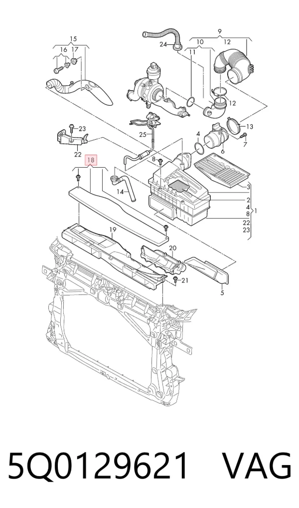 Wlot powietrza do filtra powietrza 5Q0129621 VAG