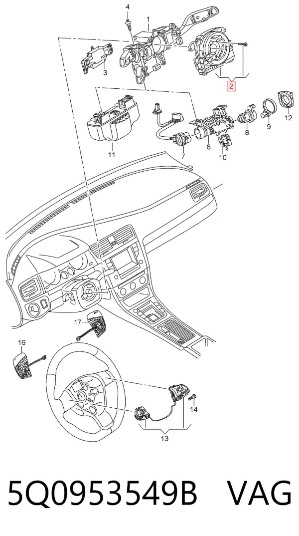 Pierścień kontaktowy AIRBAG, taśma kierownicy 5Q0953549B VAG