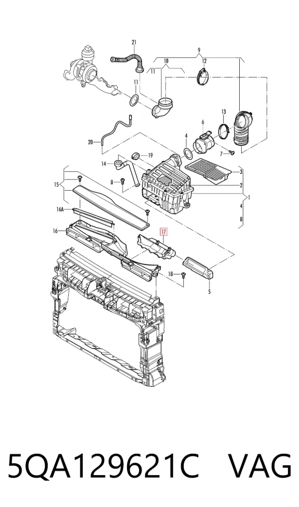 Wlot powietrza do filtra powietrza 5QA129621C VAG