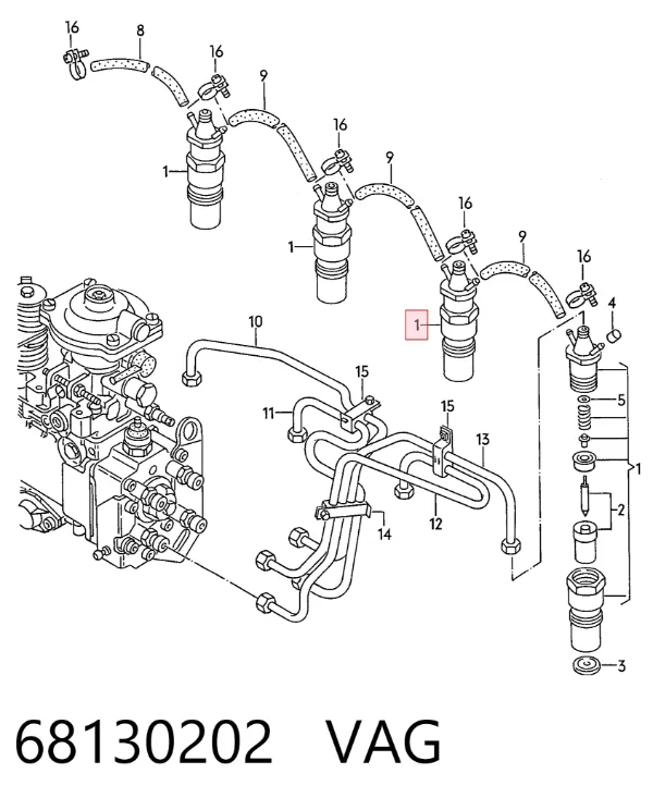 Wtryskiwacz paliwa 68130202 VAG