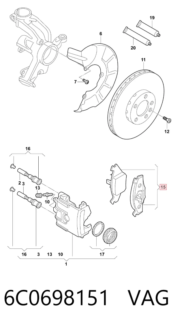 Klocki hamulcowe przednie tarczowe 6C0698151 VAG