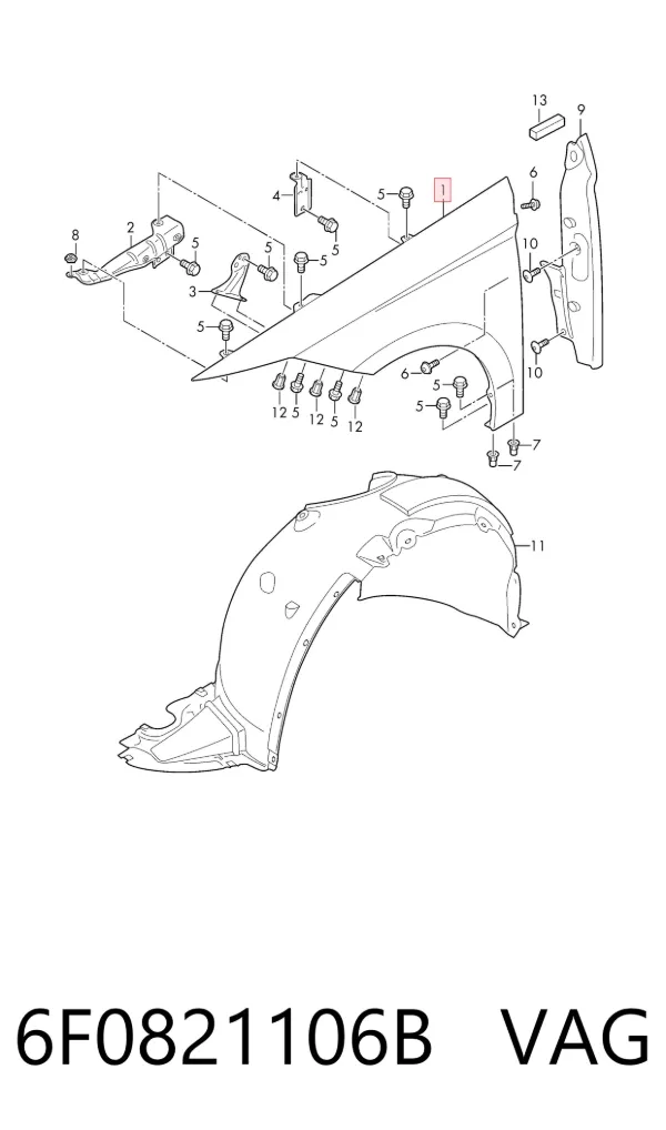 Błotnik przedni prawy 6F0821106B VAG