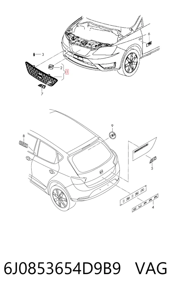 Atrapa chłodnicy 6J0853654D9B9 VAG