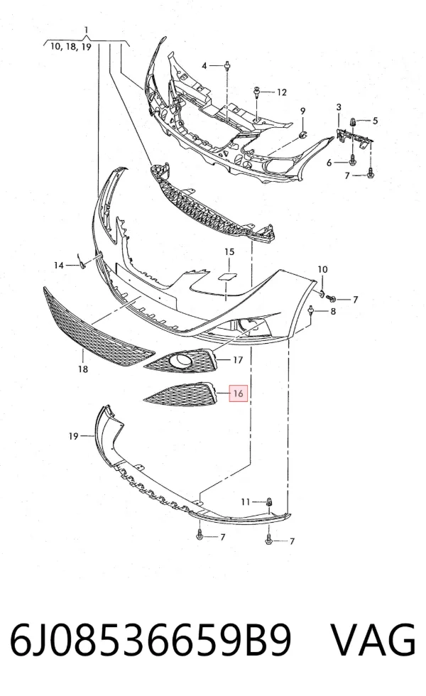 Zaślepka (kratki) lamp przeciwmgielnych zderzaka przedniego lewa 6J08536659B9 VAG