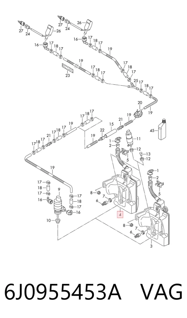 Zbiorniczek spryskiwacza szyb 6J0955453A VAG