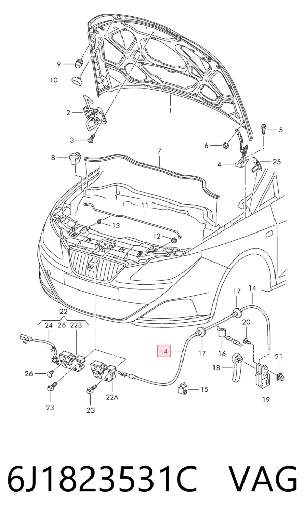 Linka otwierania maski Seat Ibiza IV