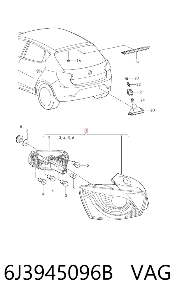 Lampa zespolona tylna prawa 6J3945096B VAG