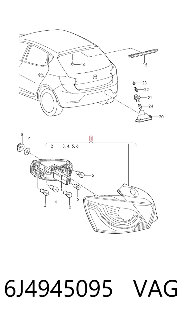 Lampa zespolona tylna lewa 6J4945095 VAG