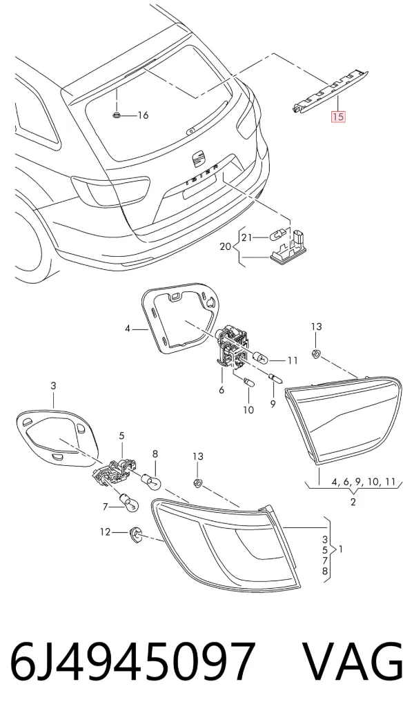 Lampa stop tylna dodatkowa 6J4945097 VAG