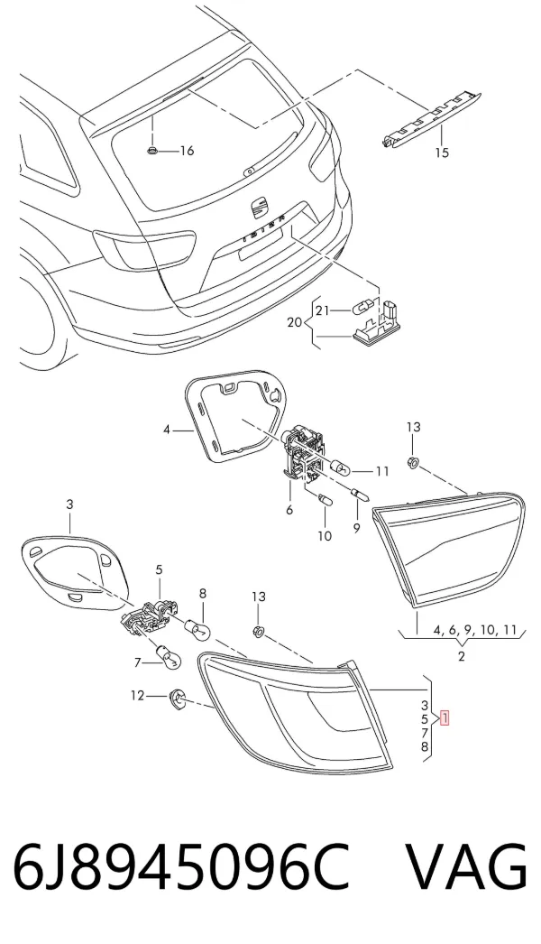 Lampa zespolona tylna prawa zewnętrzna 6J8945096C VAG
