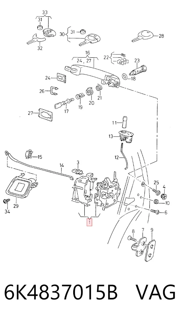 Zamek drzwi przednich lewych 6K4837015B VAG