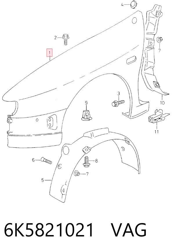 Błotnik przedni lewy 6K5821021 VAG