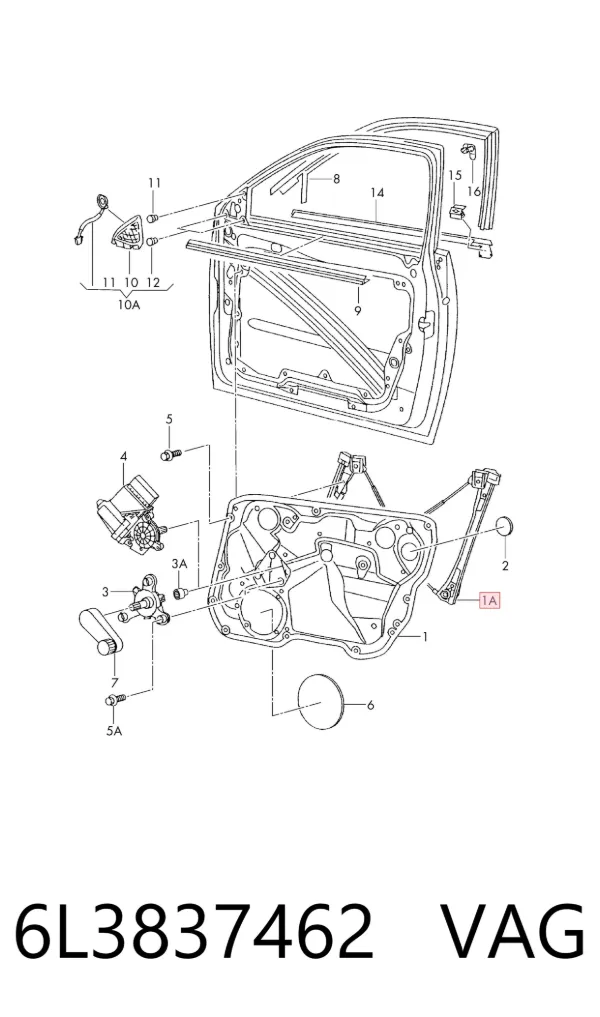 Mechanizm podnoszenia szyby drzwi przednich prawych 6L3837462 VAG