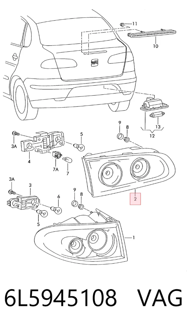 Lampa zespolona tylna prawa wewnętrzna 6L5945108 VAG