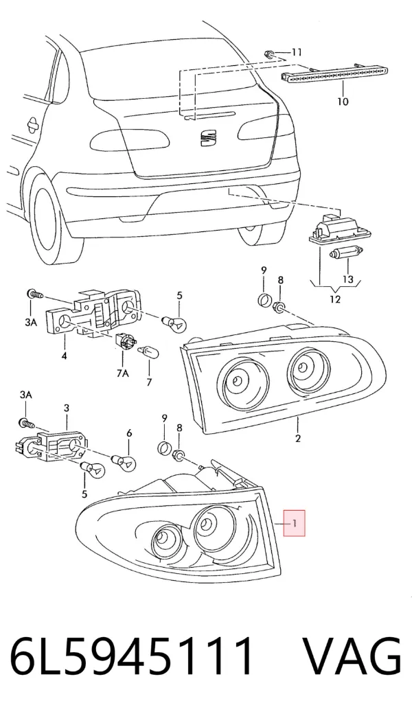 Lampa zespolona tylna lewa zewnętrzna 6L5945111 VAG