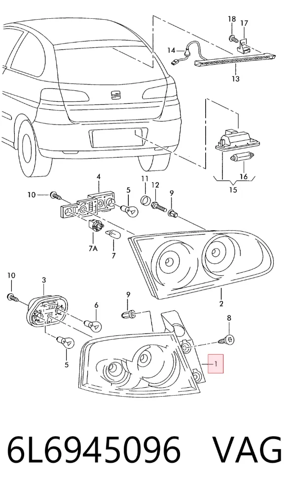 Lampa zespolona tylna prawa zewnętrzna 6L6945096 VAG