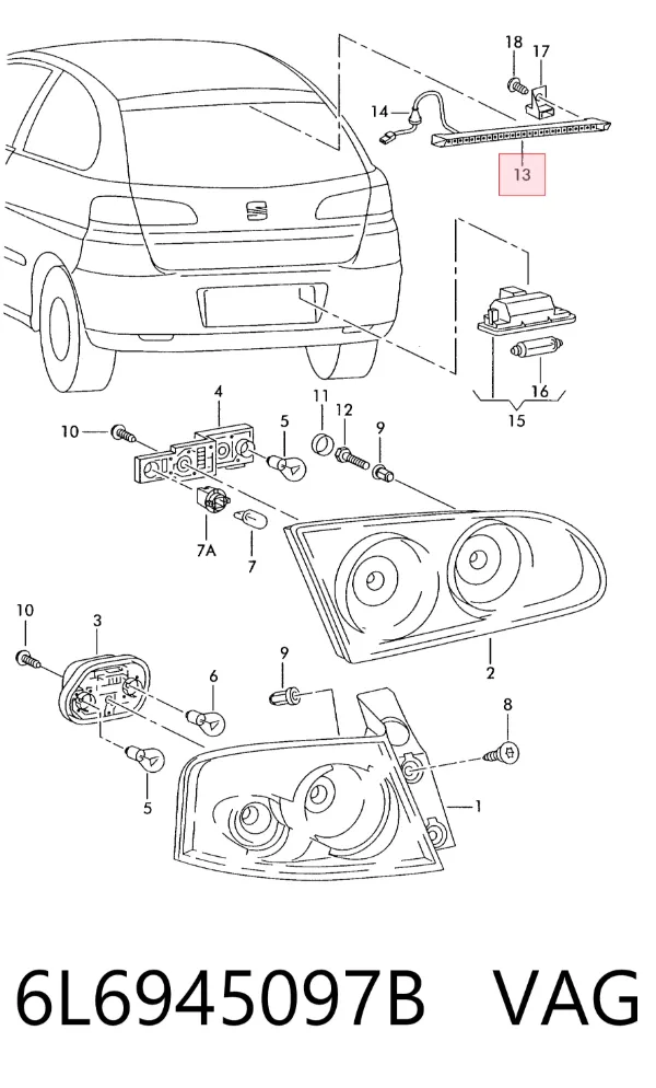 Lampa stop tylna dodatkowa 6L6945097B VAG