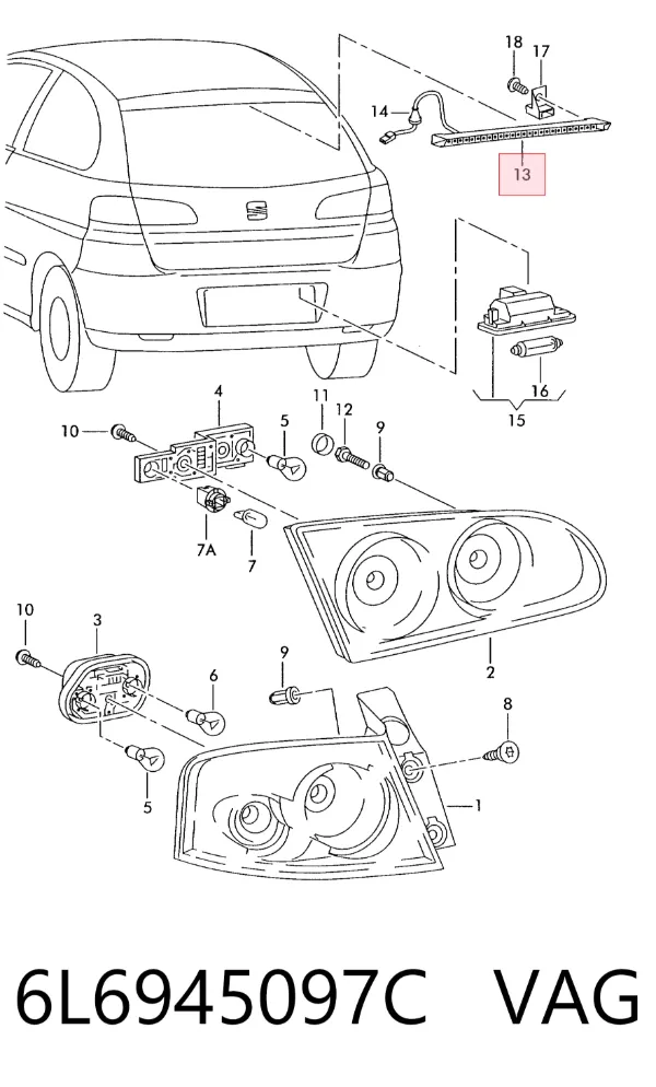 Lampa stop tylna dodatkowa 6L6945097C VAG