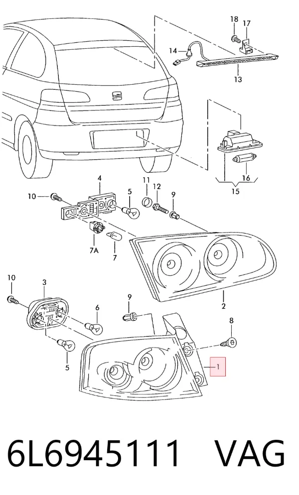 Lampa zespolona tylna lewa zewnętrzna 6L6945111 VAG