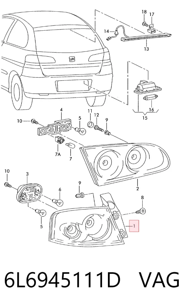 Lampa zespolona tylna lewa zewnętrzna 6L6945111D VAG