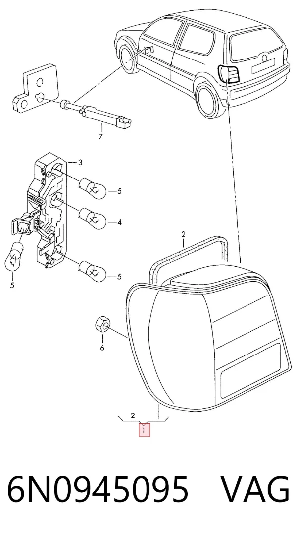 Lampa zespolona tylna lewa 6N0945095 VAG